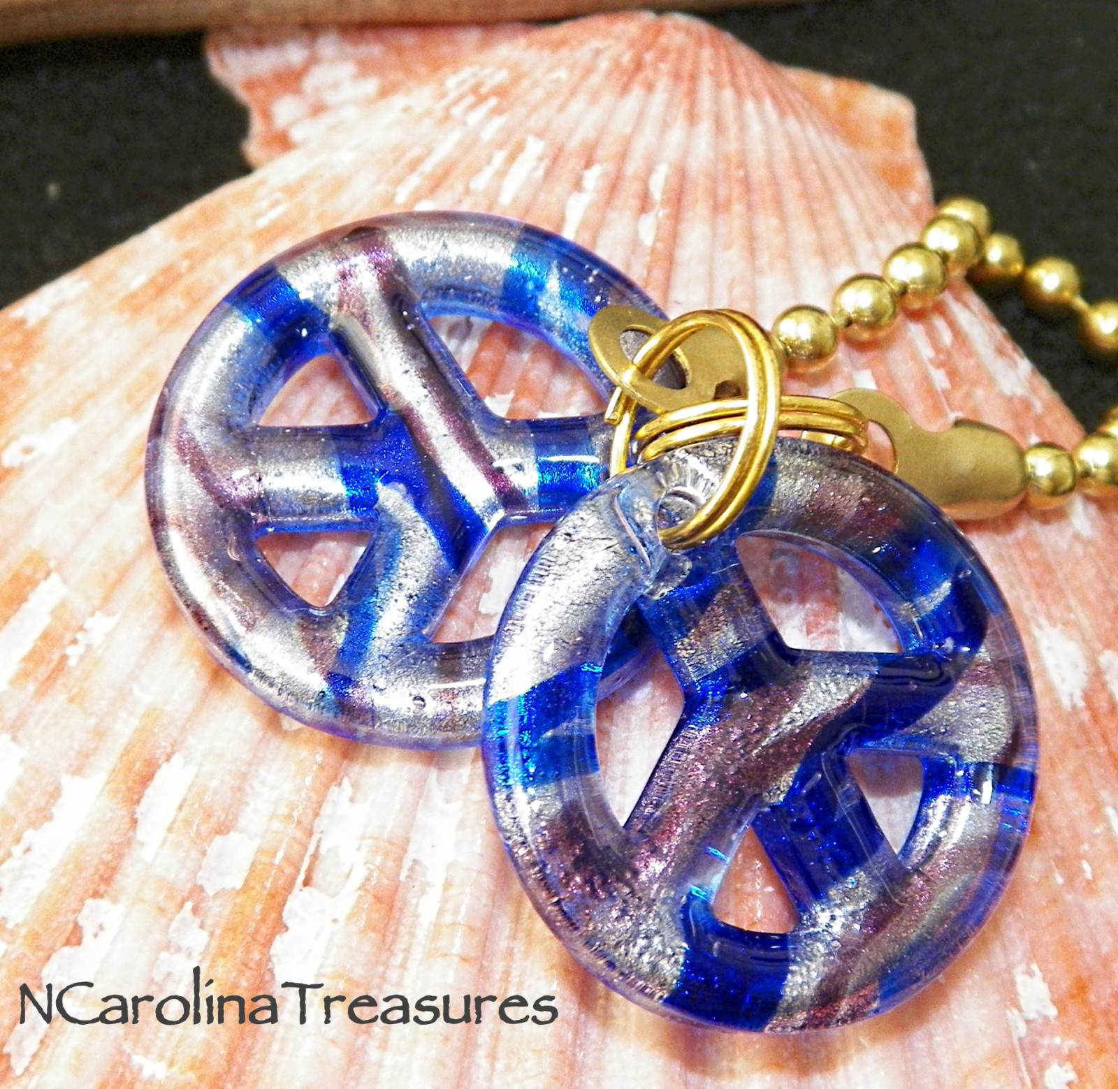 ART GLASS CEILING FAN LIGHT SWITCH PULL BLUE PURPLE GOLD PEACE SYMBOL PAIR SMALL