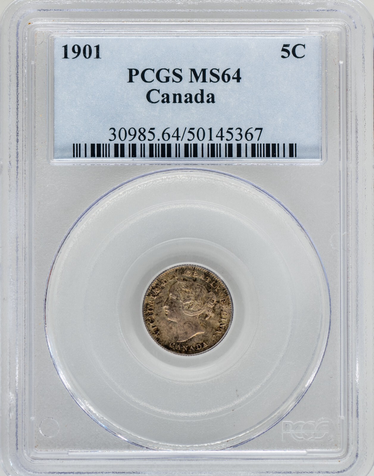 Canada. Queen Victoria 1901 Silver 5 Cents PCGS MS-64 KM-2