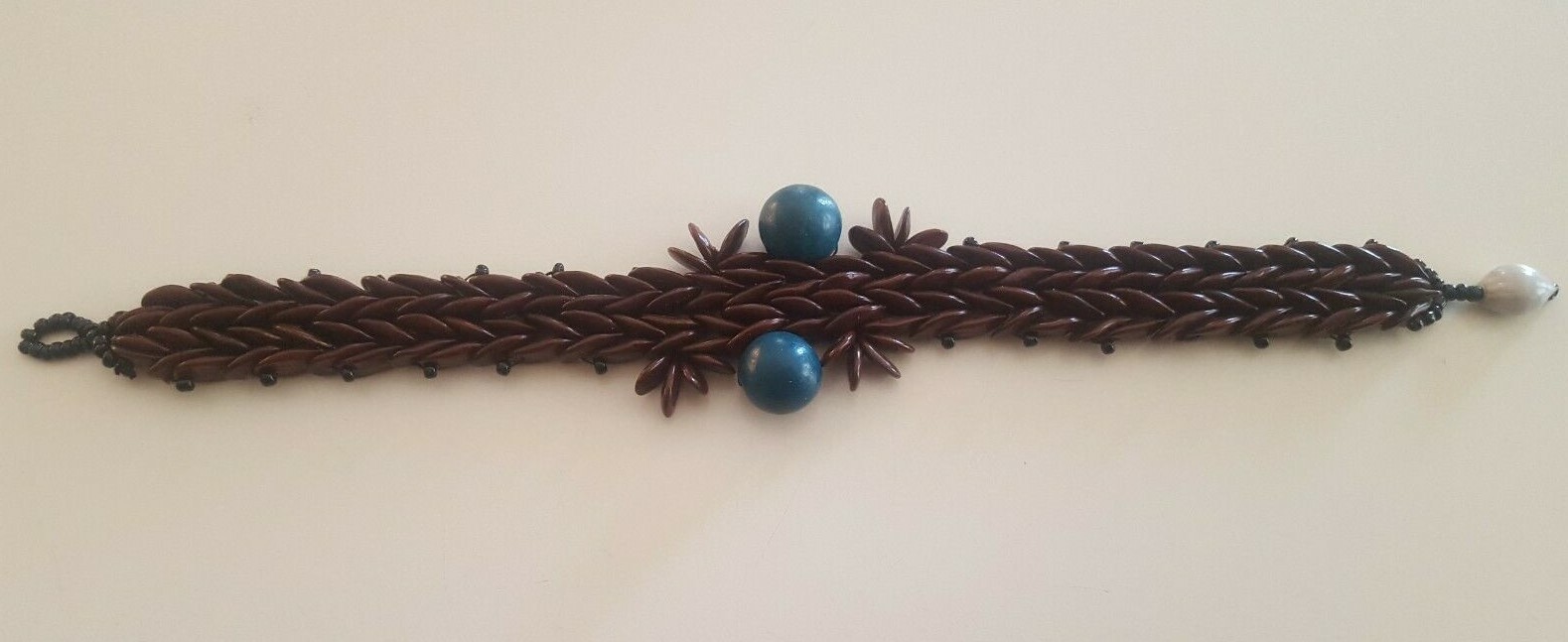 HANDMADE BEADED BRACELET BROWN AND BLUE