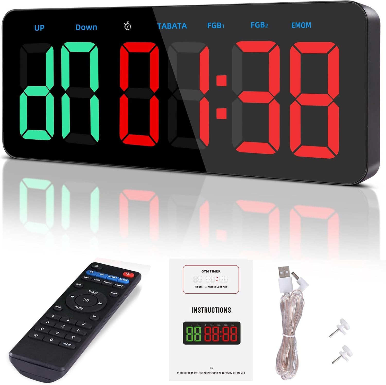 Gym Timer Clock, Interval Timer with Function Mode Display, Countdown/Up Stopwat
