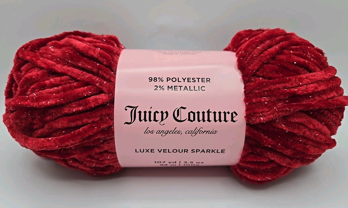 Juicy Couture Luxe Velour Yarn Sparkle Coco Red Color 107yds/3.5oz Bulky #5