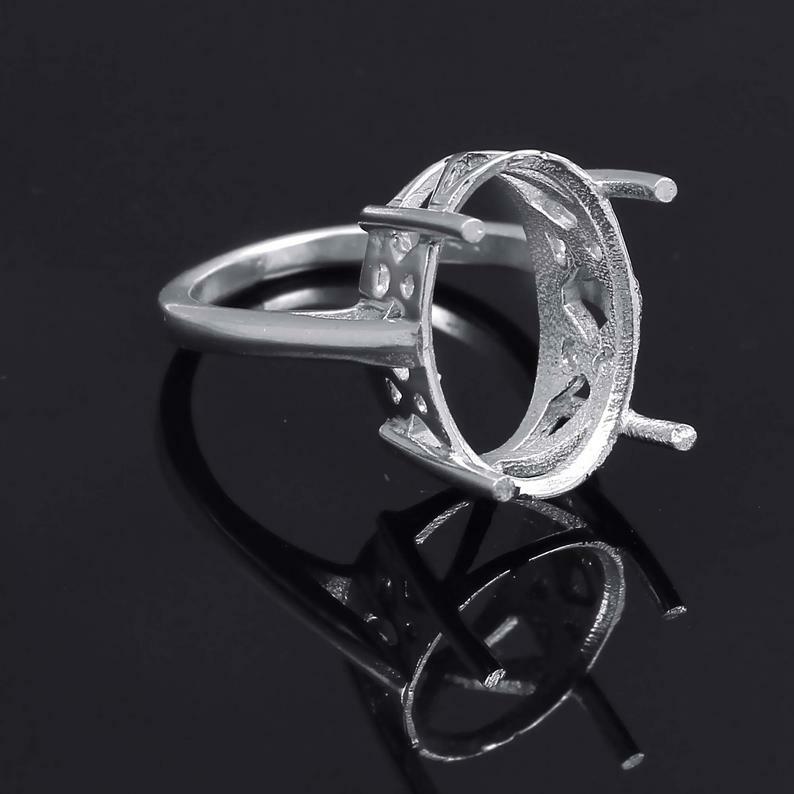925 Silver 13x18 mm oval Semi Mount Ring Setting Large Ring Blanks Polished