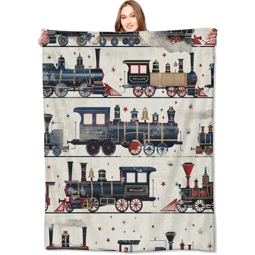 Vintage Steam Blanket,Cute Classic Railway Retro Throw 50x60in Train