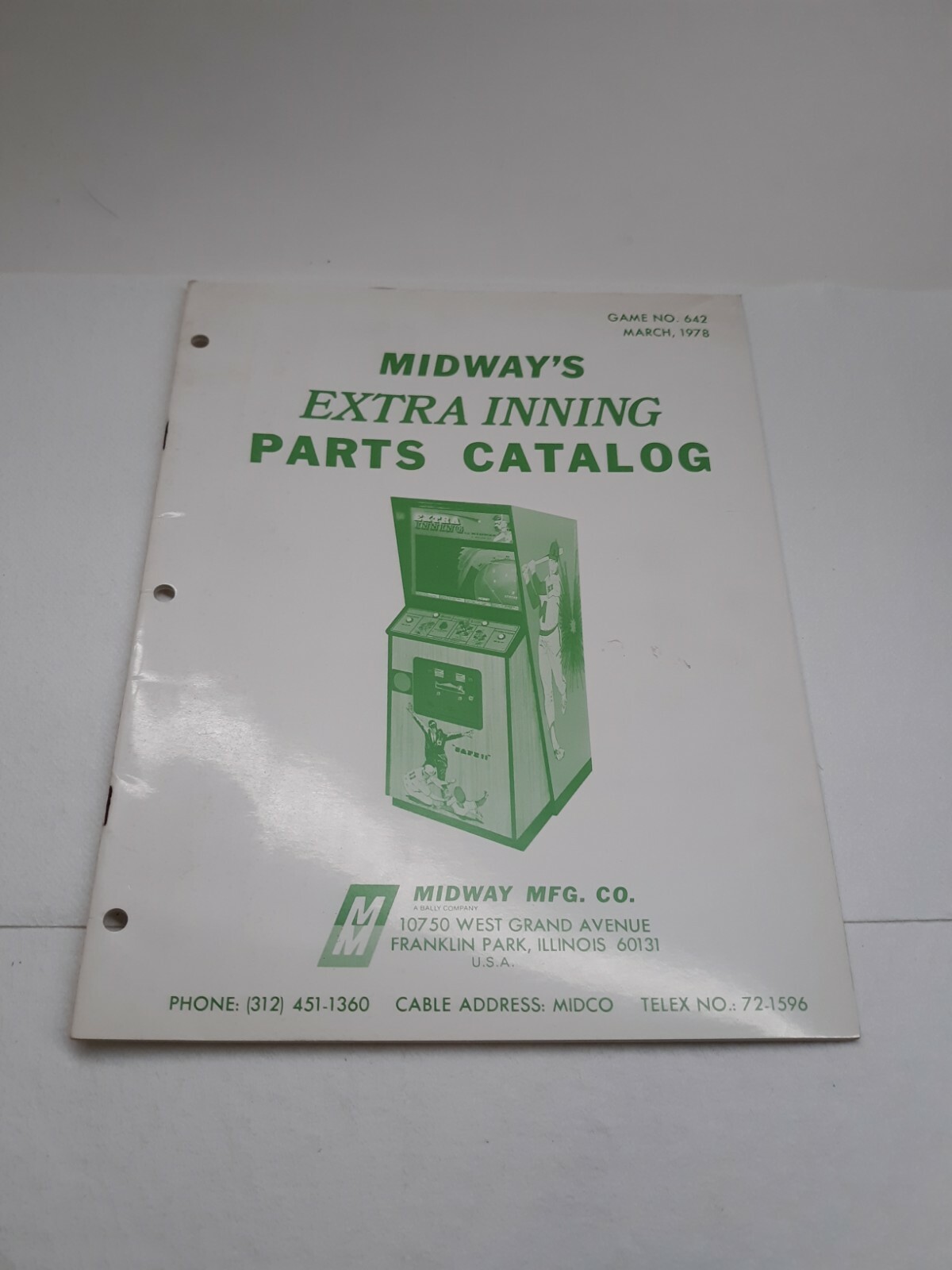 Extra Inning Video Arcade Game Parts Catalog Manual, Midway 1978