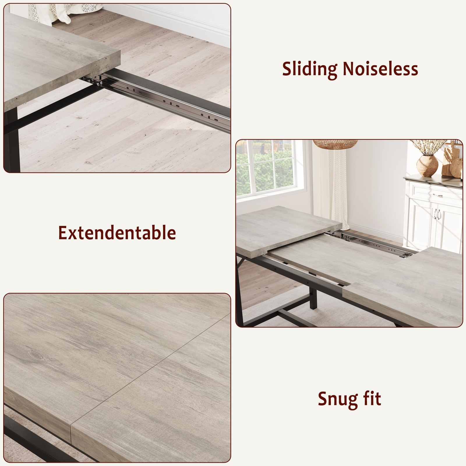 Dining Table Set for 4-8, 63" Rectangular Wooden Extendable Kitchen Table wit...