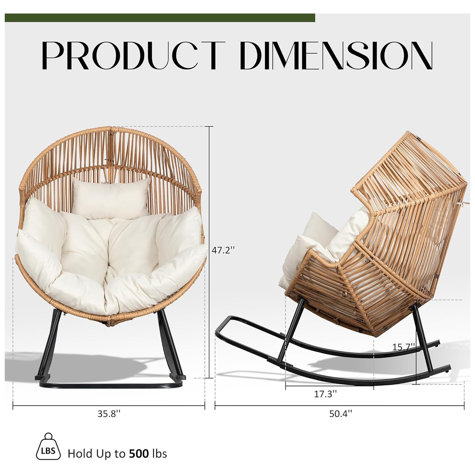 JAMFLY Rocking Egg Chair w/Cushion for Indoor & Outdoor Spaces, Beige(Open Box)