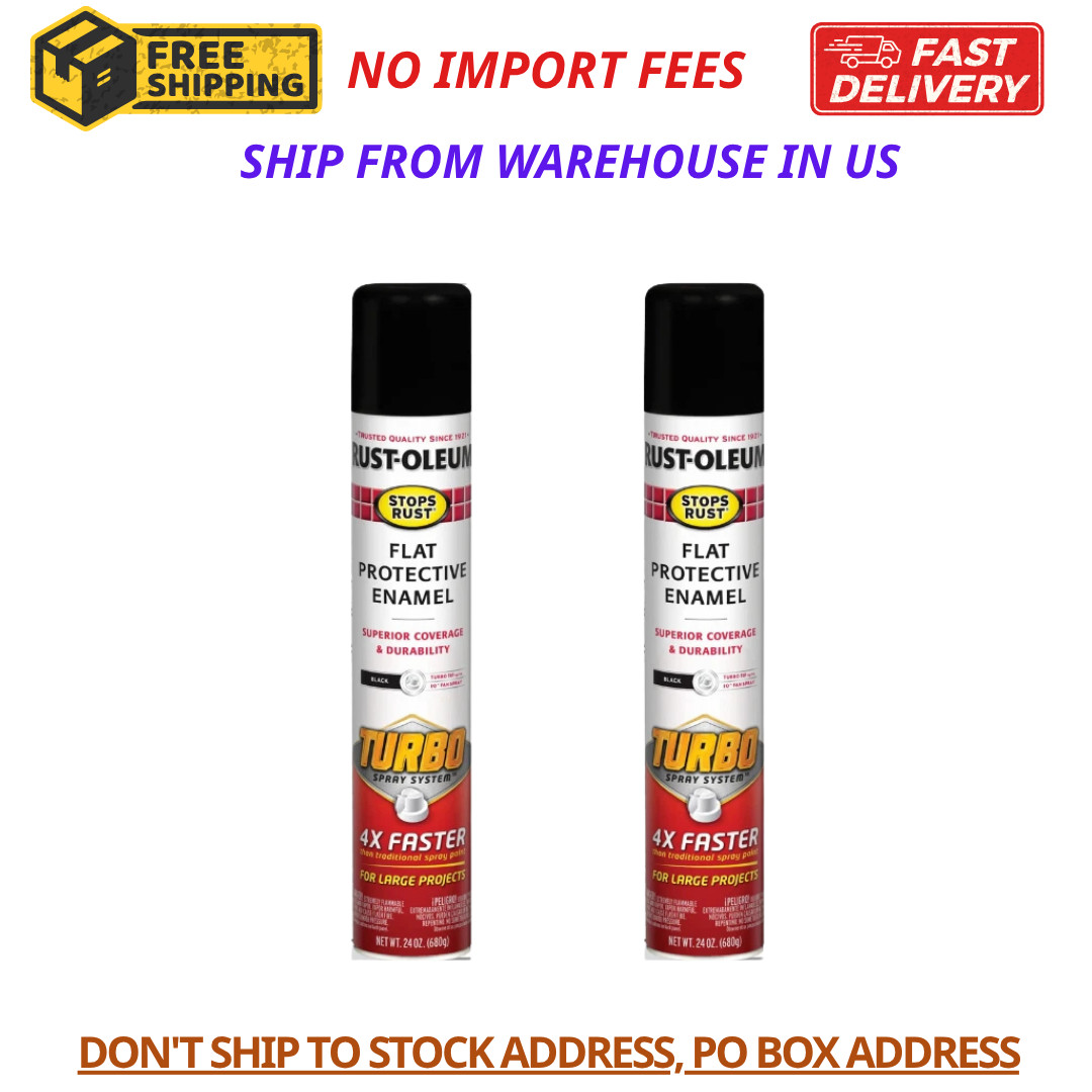 (2 Pack) Rust-Oleum Stops Rust Turbo Spray Paint, Flat Black, 24 oz, Fast Cover