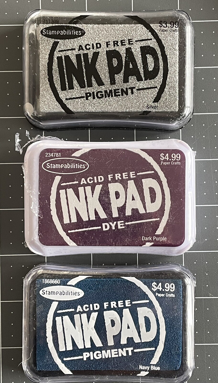STAMPABILITIES INK PADS Lot of 3 New /Gently Used. Great DEAL Silver Navy Purple