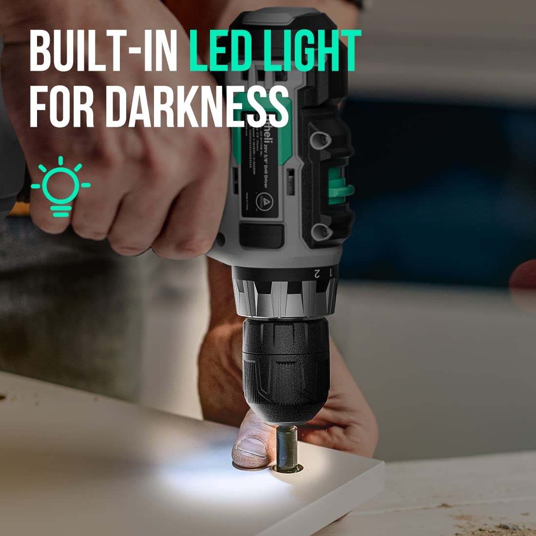 Cordless Drill Set, 20V Max Power Drill, 3/8” Keyless Chuck, 18+1 Torque Sett...