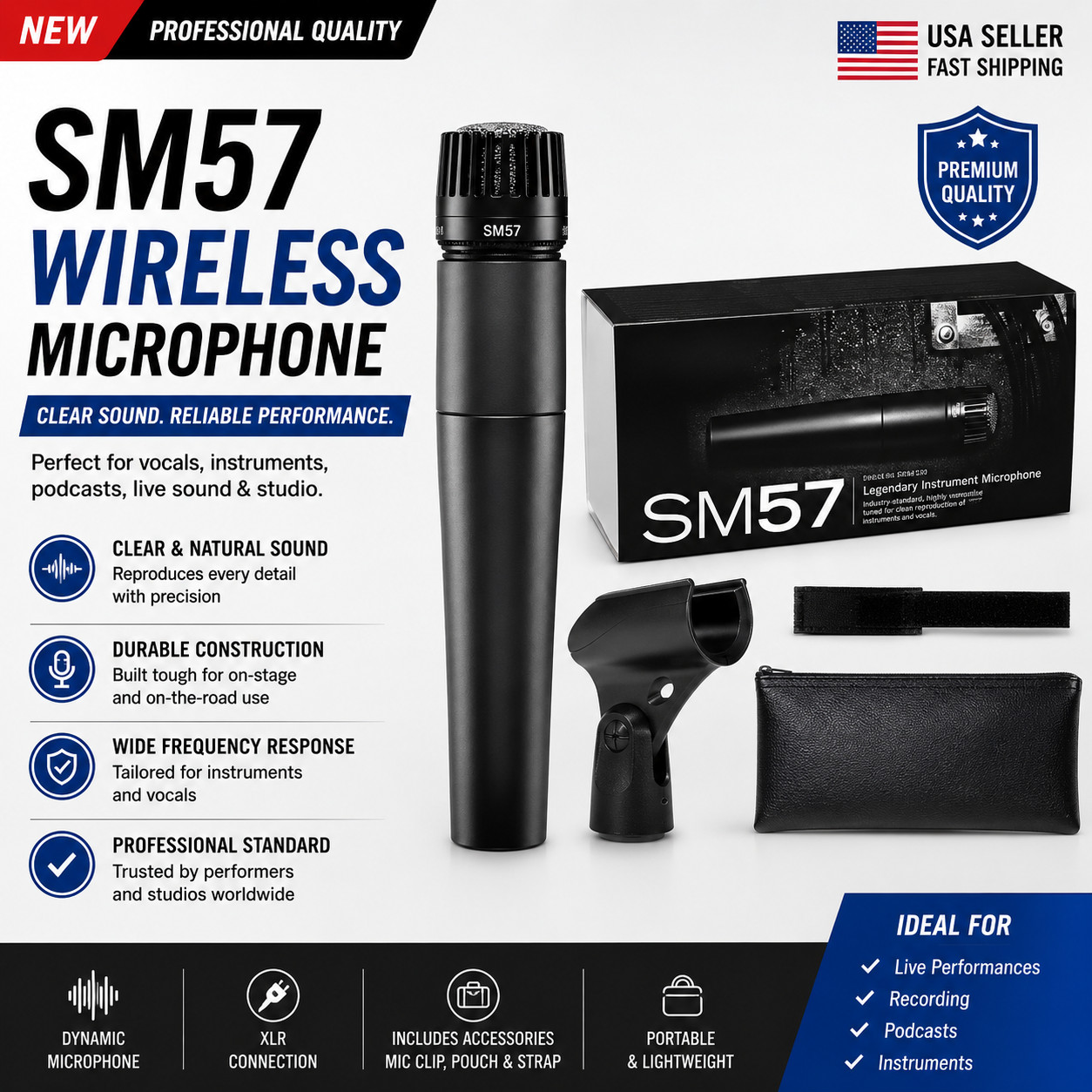 SM57 Wired Cardioid Dynamic Instrumental and Vocal Microphone US STOCK