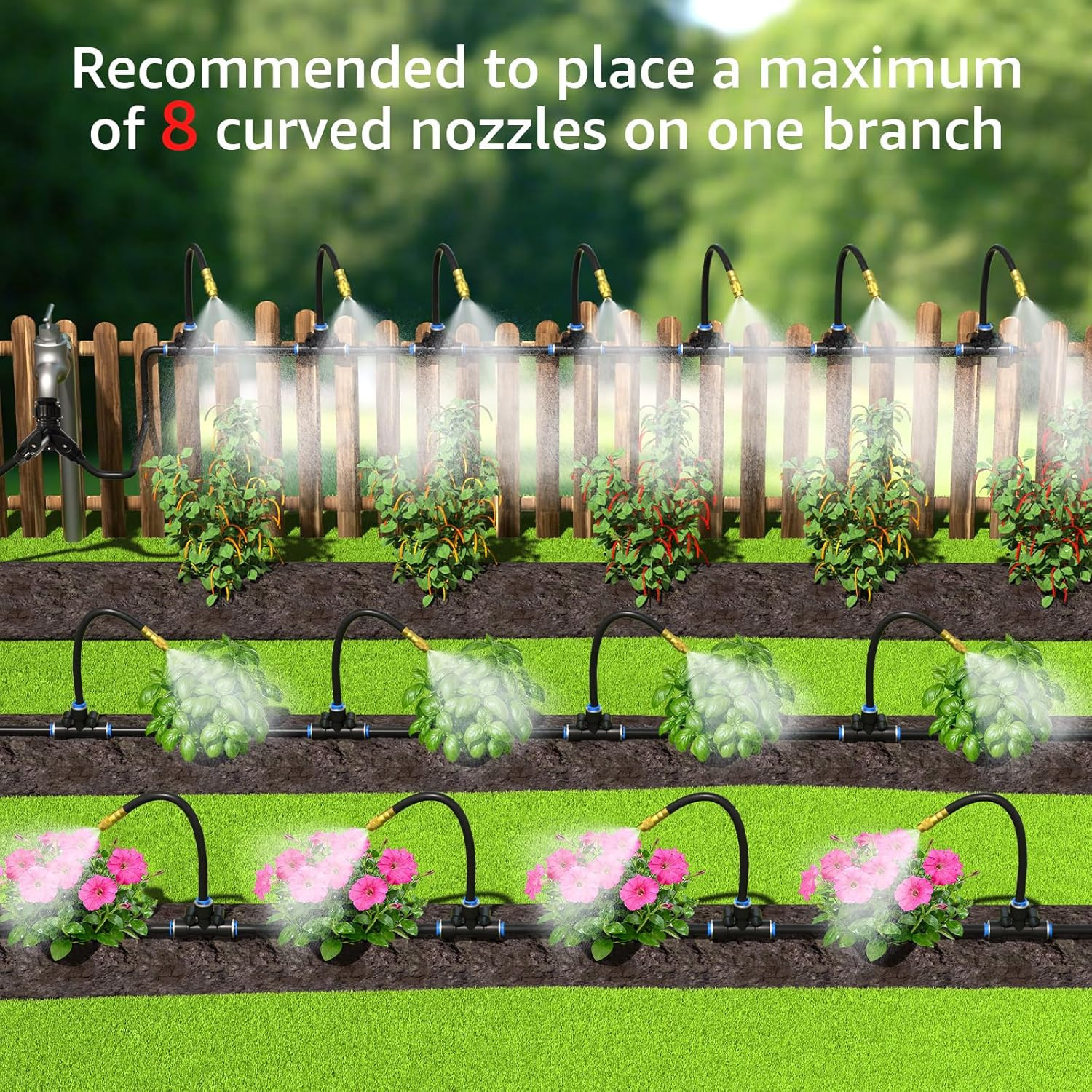 100FT Drip Irrigation System with 16 Adjustable Copper Nozzles
