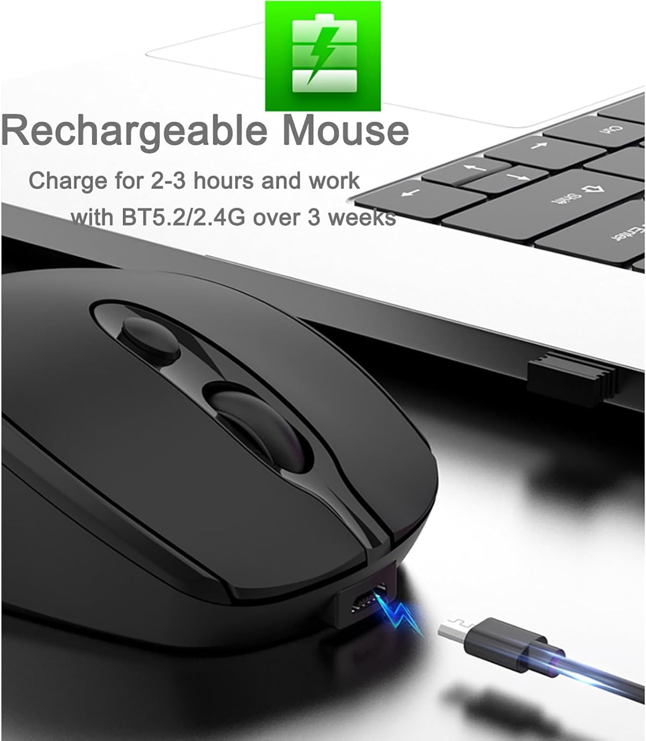 Bluetooth Wireless Mouse USB C for Mac Book Air Pro/iPad/Laptop Black