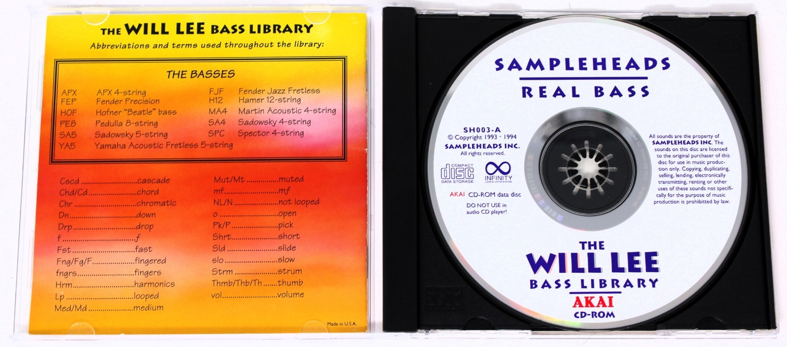 Sampleheads Will Lee Bass Library Akai Format Sample/Sound Library/Sampling CD