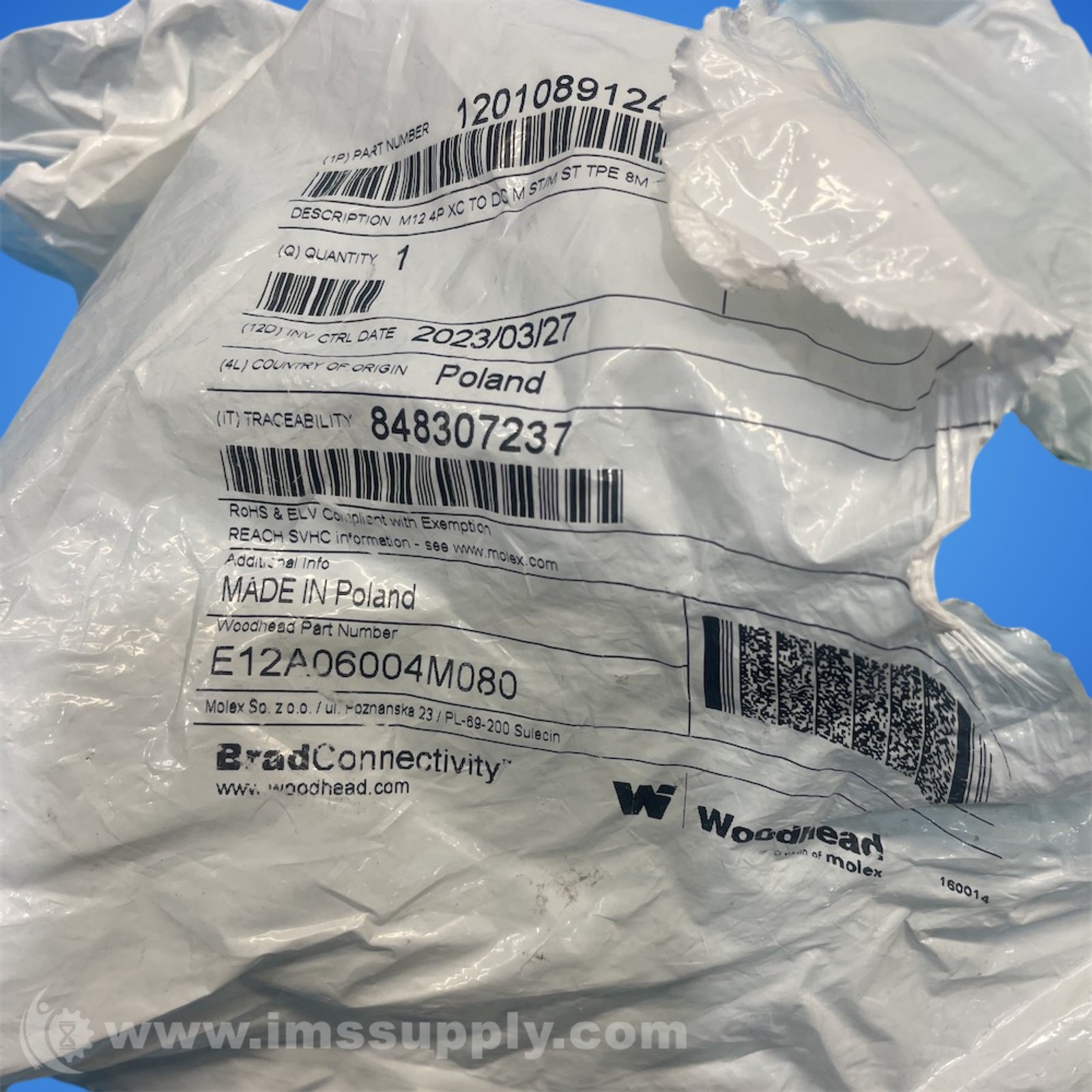 Woodhead 1201089124 Ethernet Cable Assembly FNOB