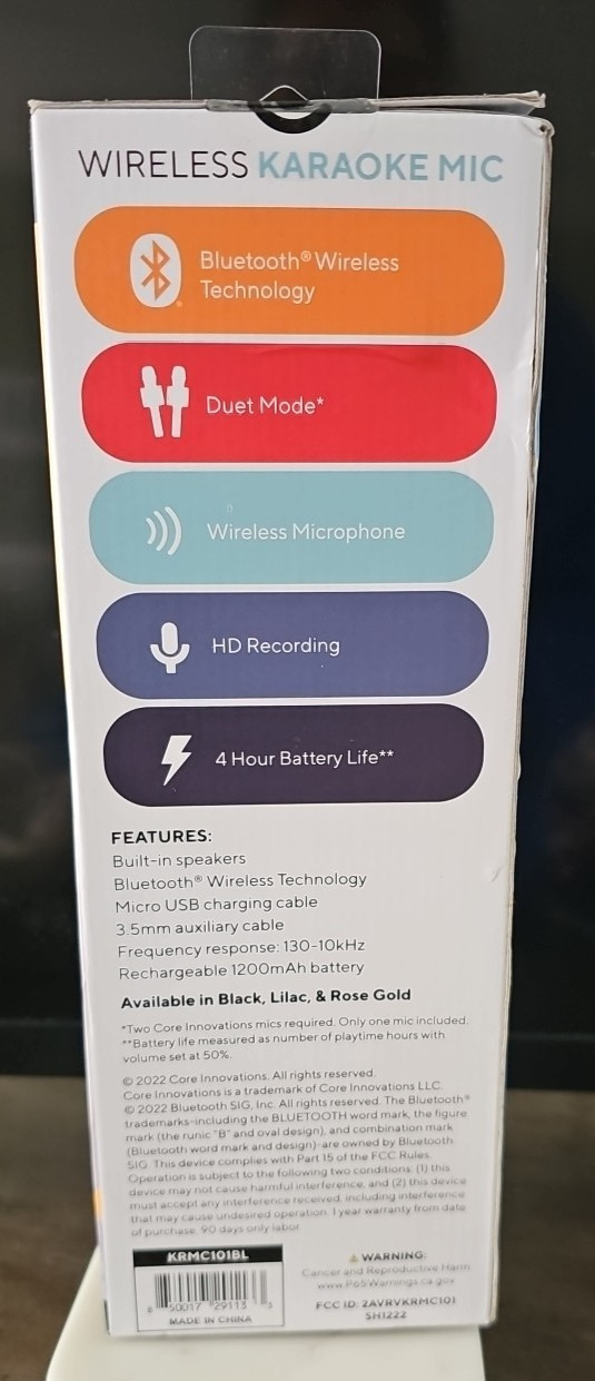 Core Innovations KRMC101BL Wireless Bluetooth Karaoke Microphone Color Black