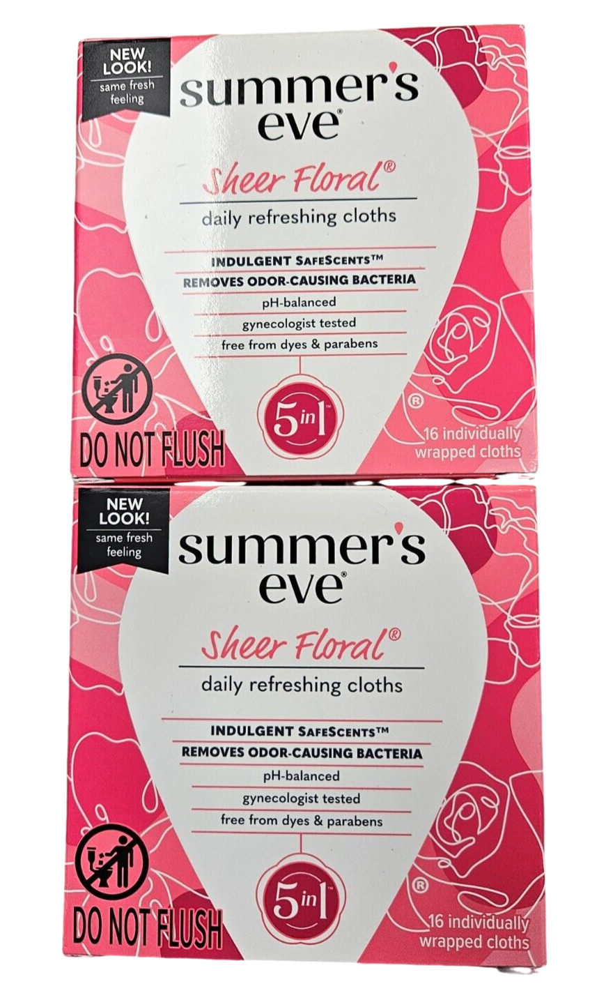 Summers Eve Cleansing Cloths Sheer Floral 16ct NEW LOOK! ( 2 boxes )