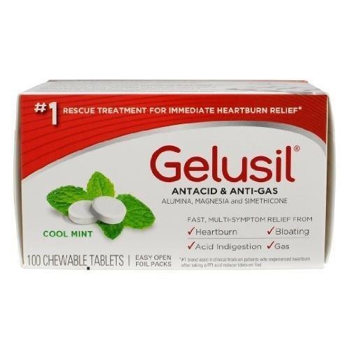Gelusil Antacid & Anti Gas Heartburn Relief Cool Mint Chewable 100 ct Pack of 6