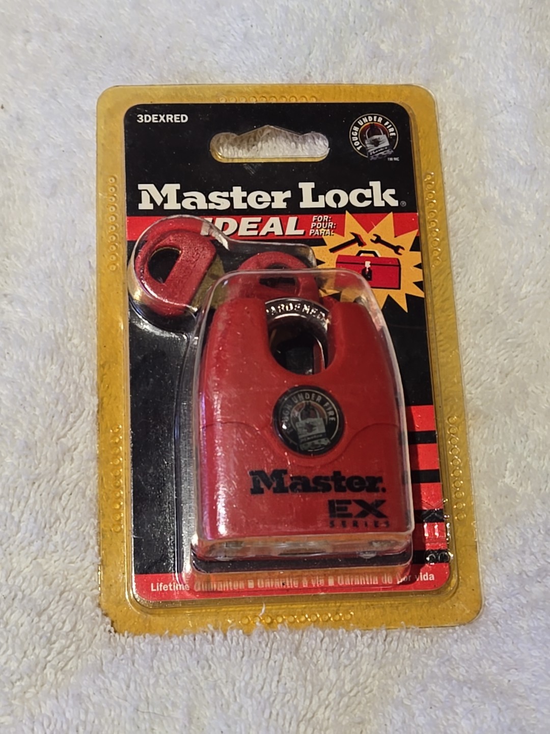 NEW Master Padlock Lock EX Series 3DEX  Keyed Lock WITH FULL BOXY SHROUD RED