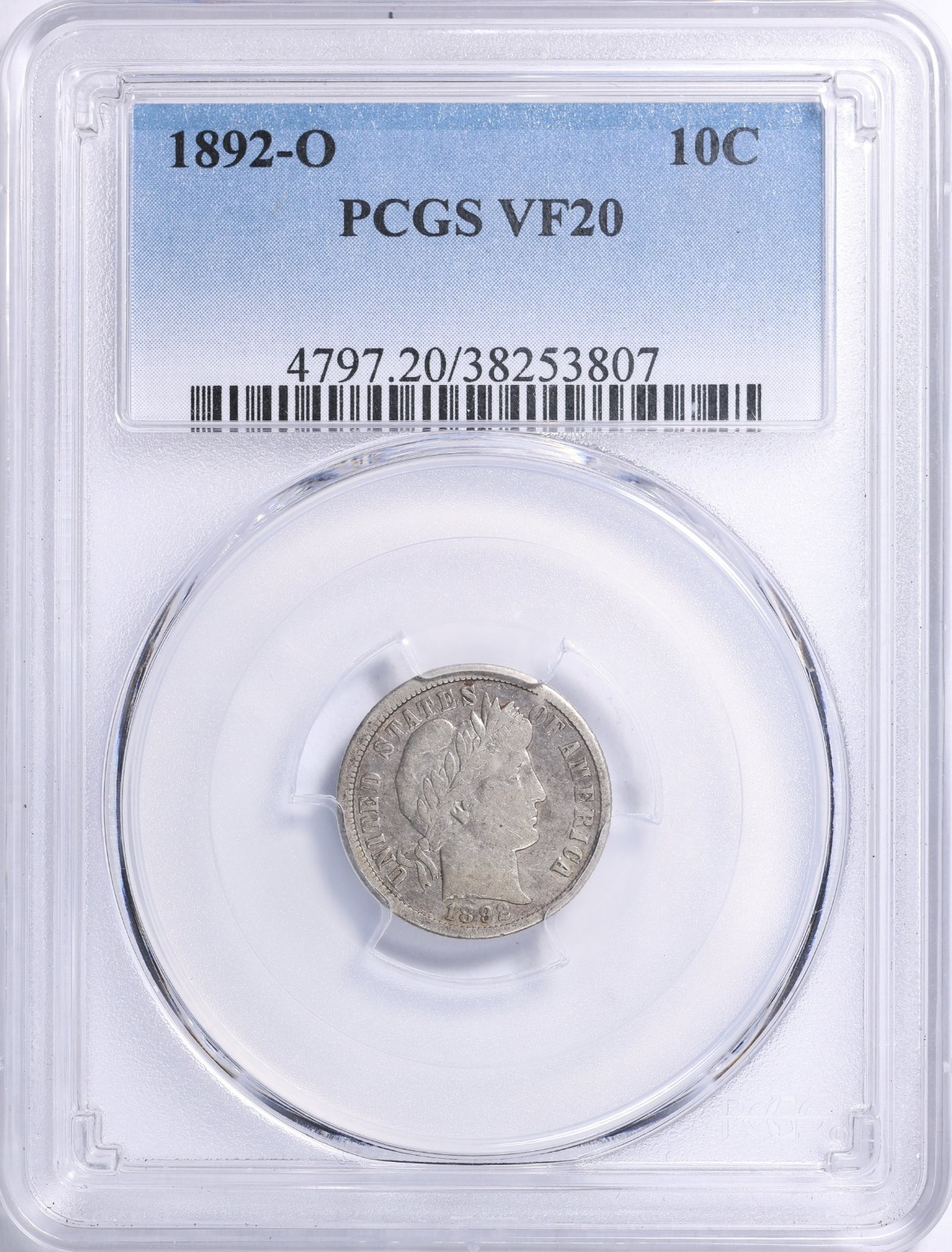 1892-O Barber Dime : PCGS VF20