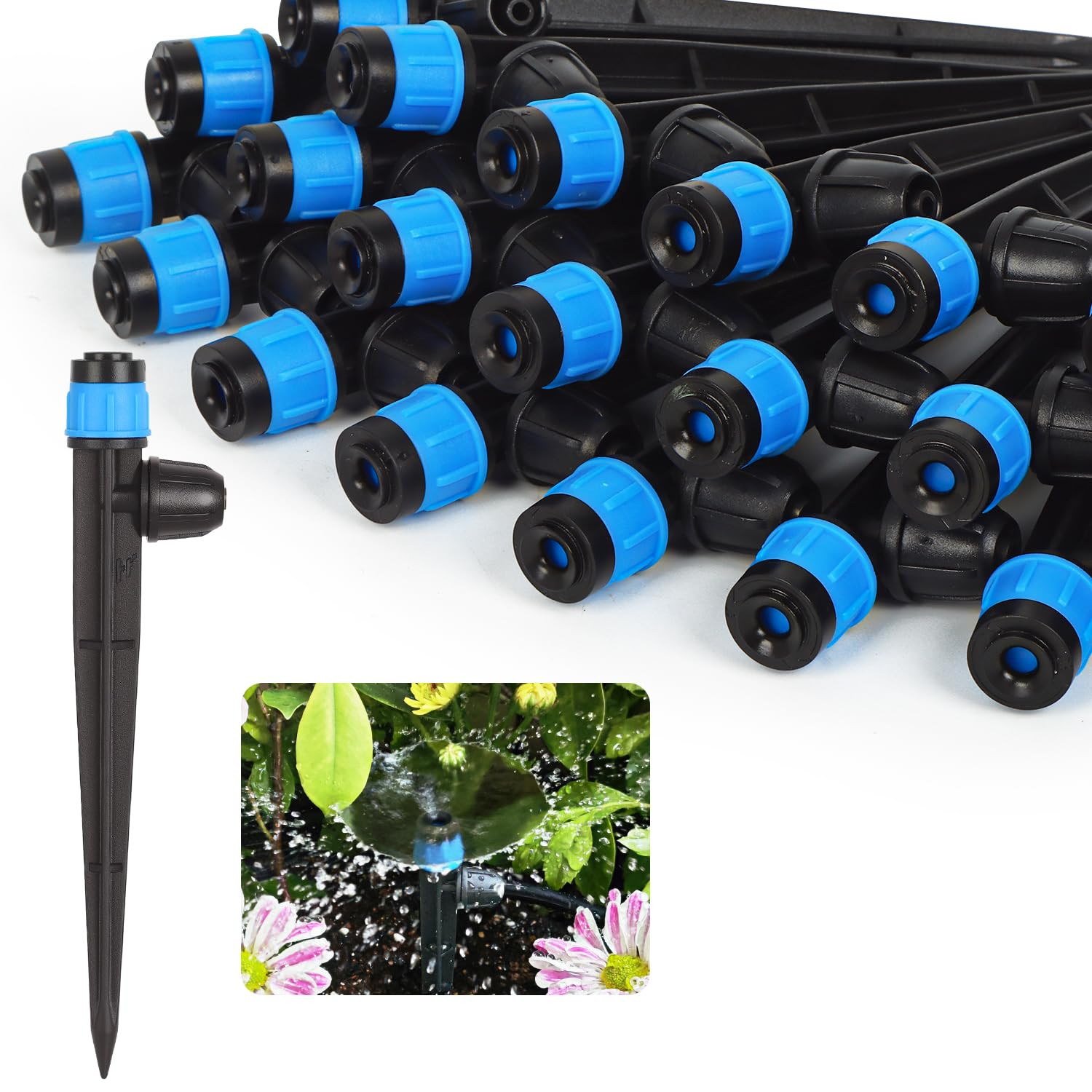 25 Pack Adjustable Drip Emitters 360° for 1/4" Irrigation Tubing Lock Barb