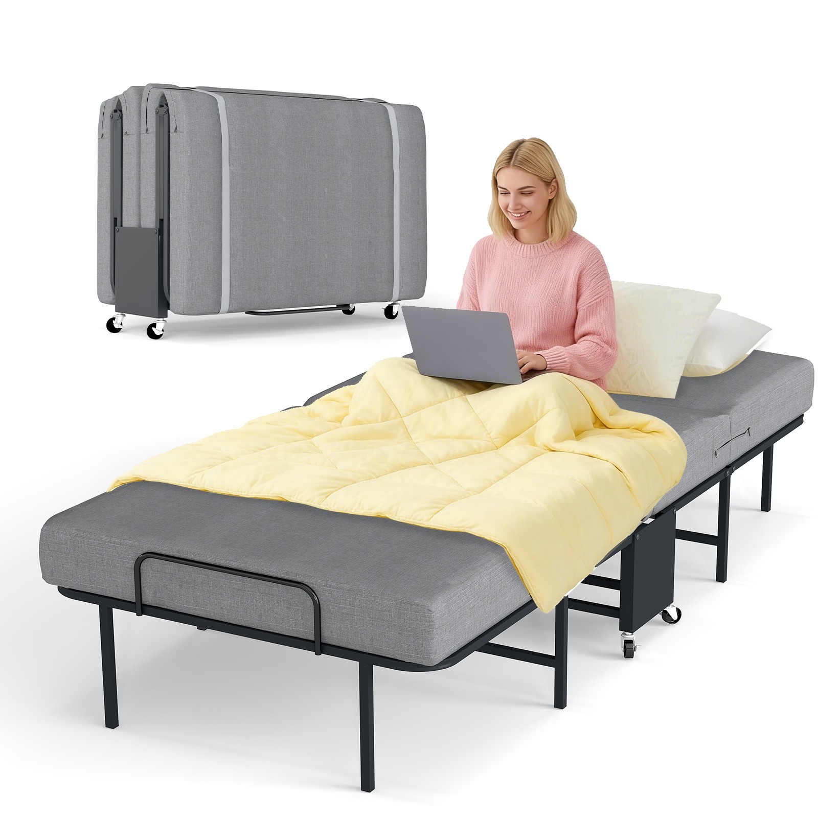 Portable 31" 38" Rollaway Bed Folding Bed with Foam Mattress for Adults & Guest