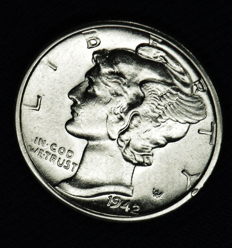 1942-d Mercury Dime.   100% Fully Separated Horizontal Bands.   BU (Inventory A)