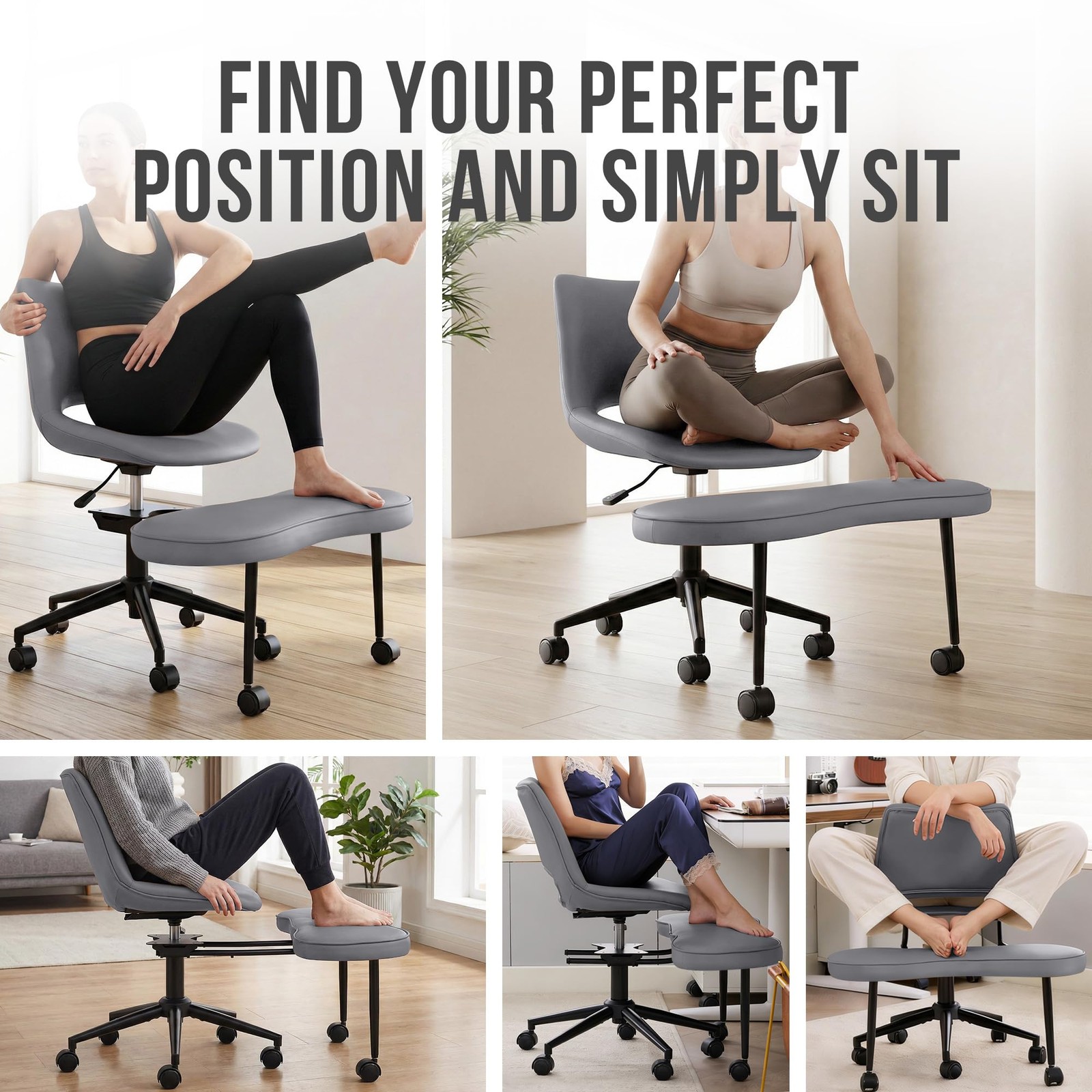 Ergonomic Cross Legged Office Chair with Wheels, 360° Swivel ADHD Chairs for ...