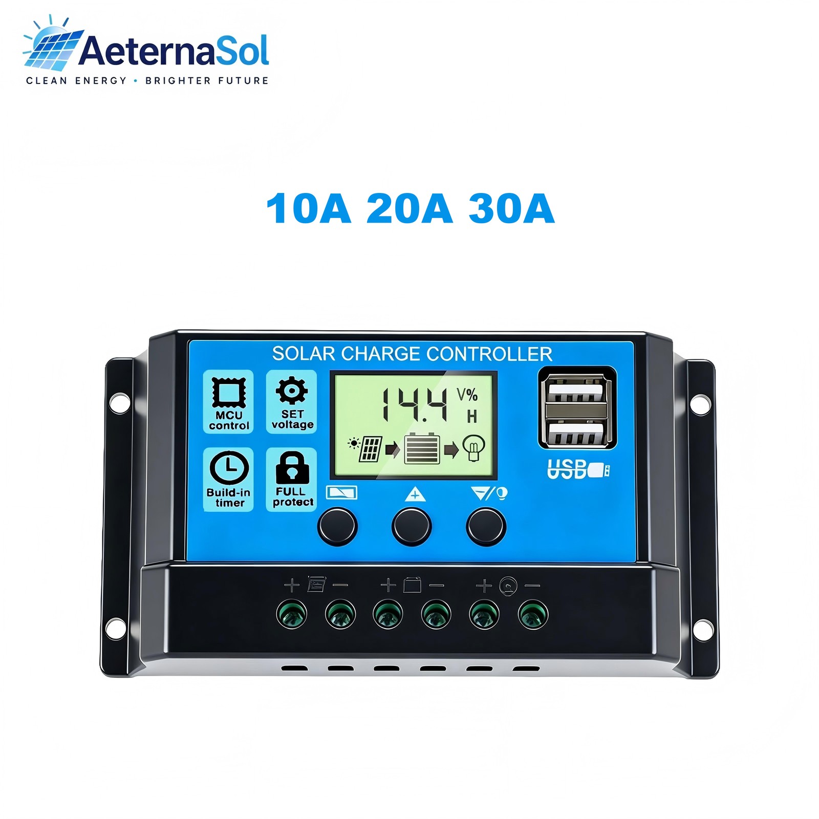 10A/30A Solar Panel Battery Charge Controller 12V/24V LCD Regulator Auto USB