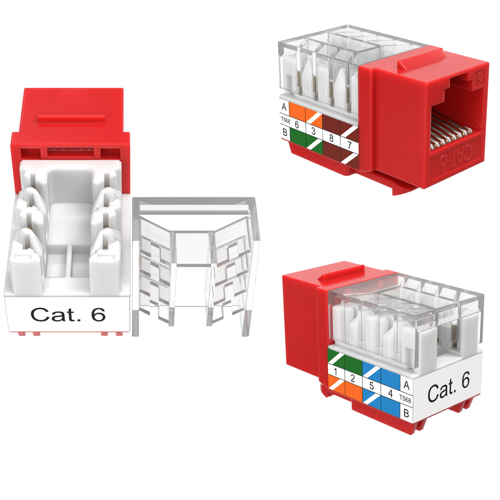 Cat6 Keystone Jack Network 45 Degree Angled RJ45 110 Punch down Lan Red Lot