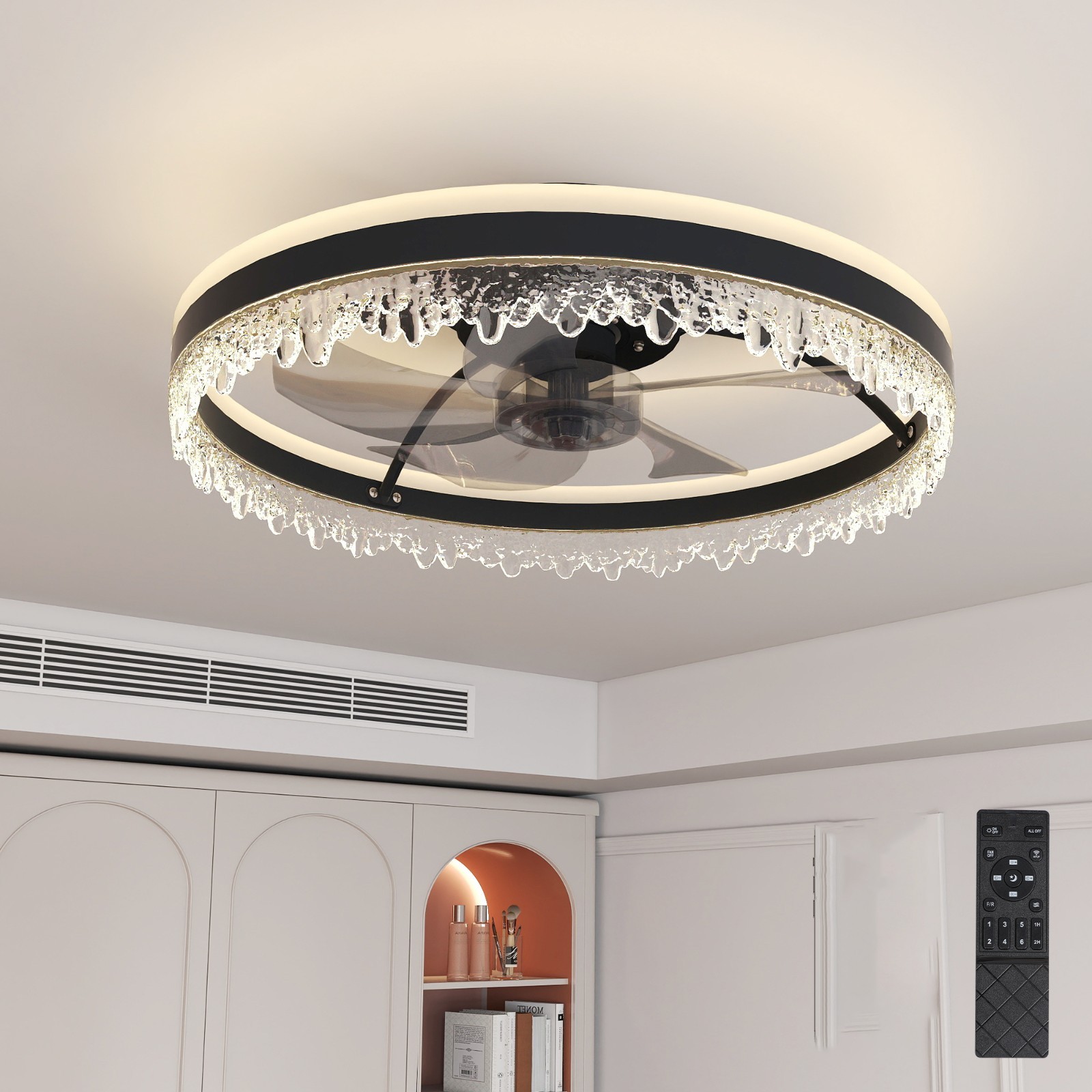 20" Smart Black Ceiling Fan Light – Silent, Reversible for Bedroom