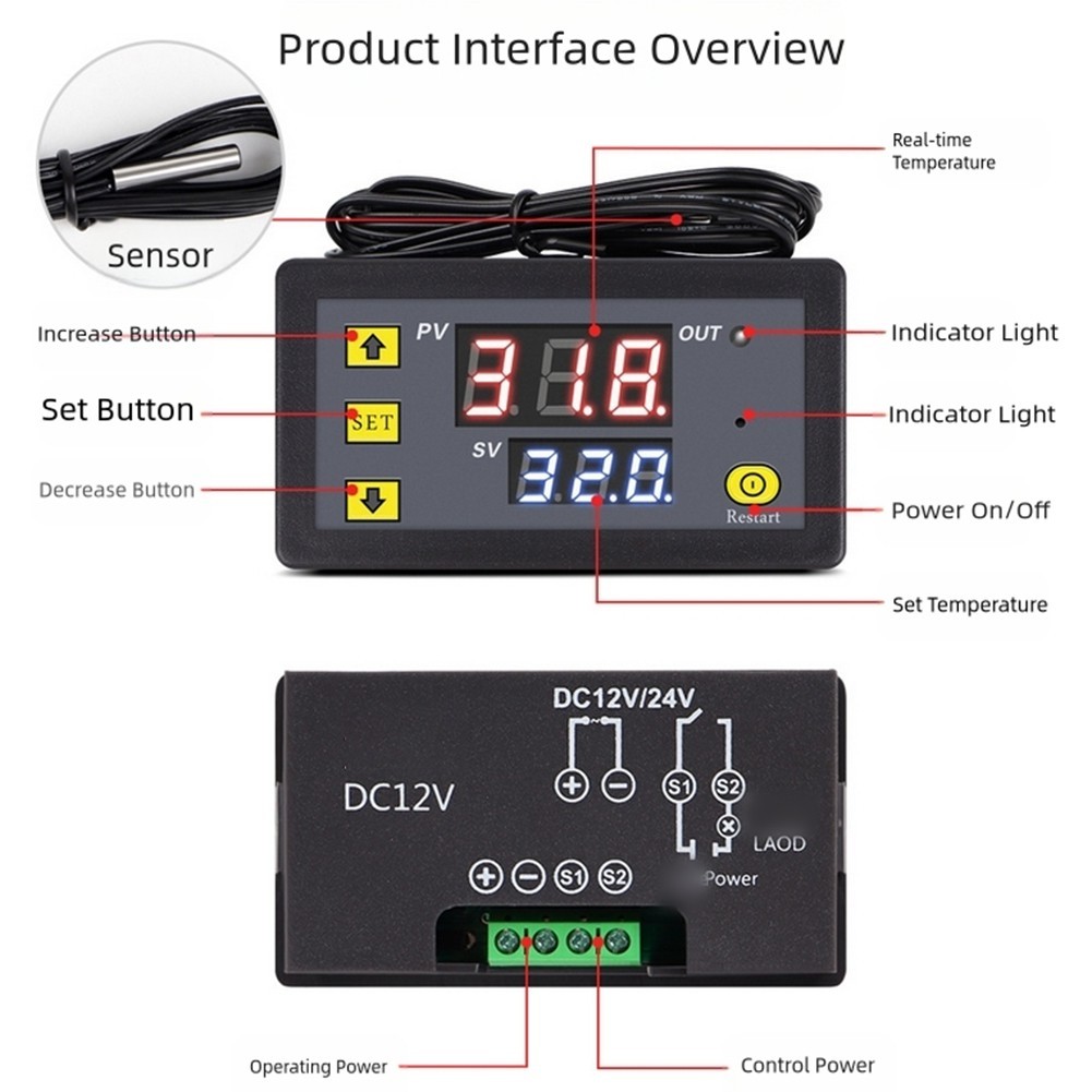 DC12V Digital Temperature Controller with Remote Sensor for Refrigerator Use