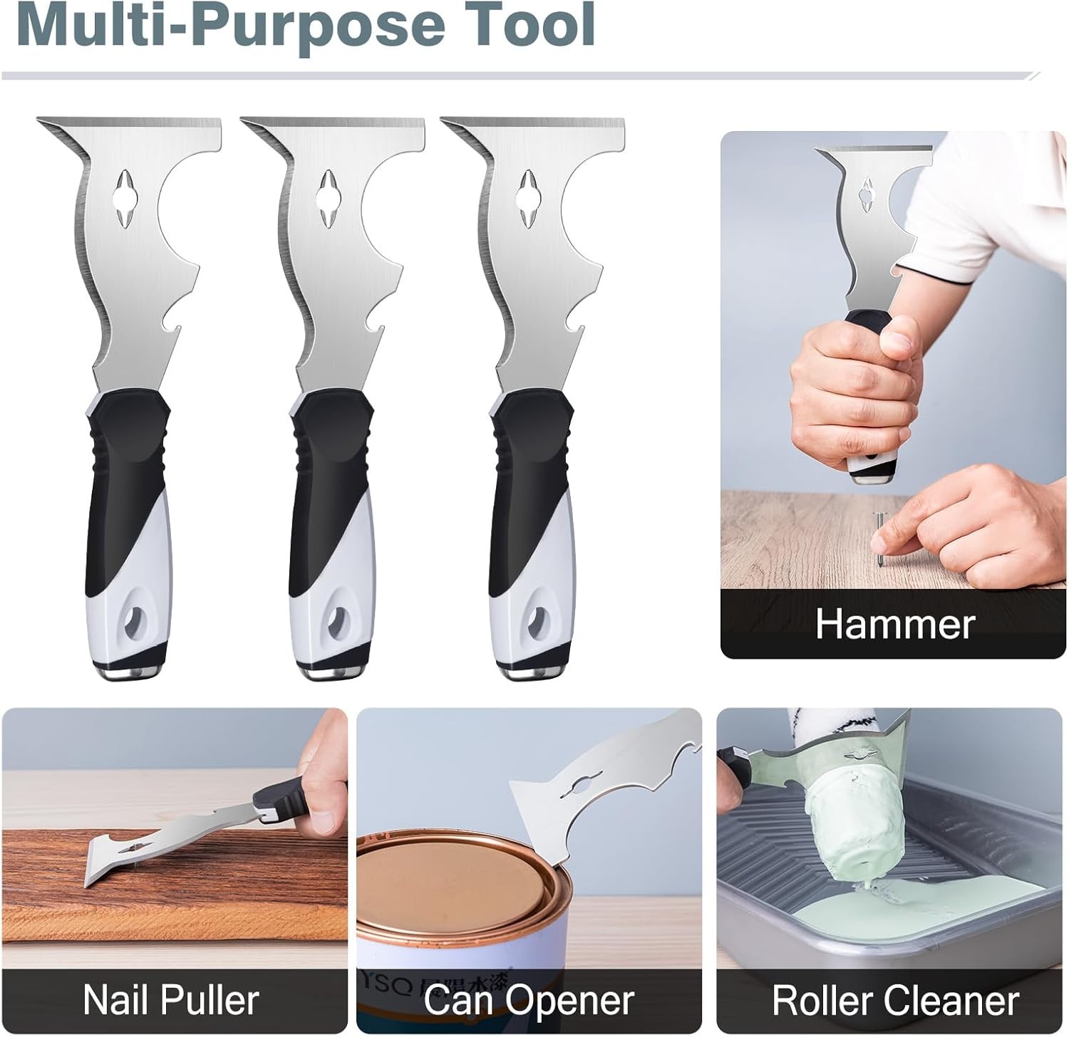 2 Pack 10 in 1 Putty Knife Multi Use Paint Scraper Metal Spackle Tool
