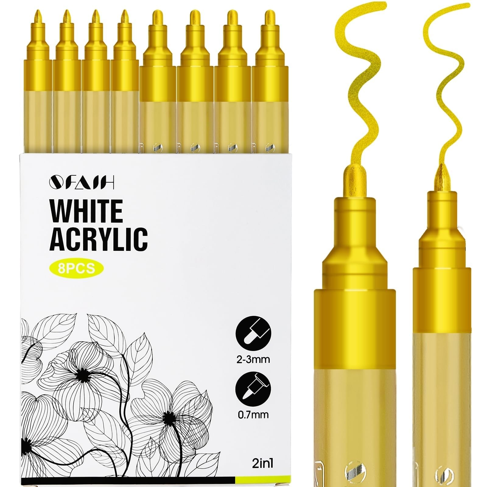 SFAIH Acrylic Gold Paint Pens - 8 Pack 2-3MM Medium 1 Count (Pack of 8),