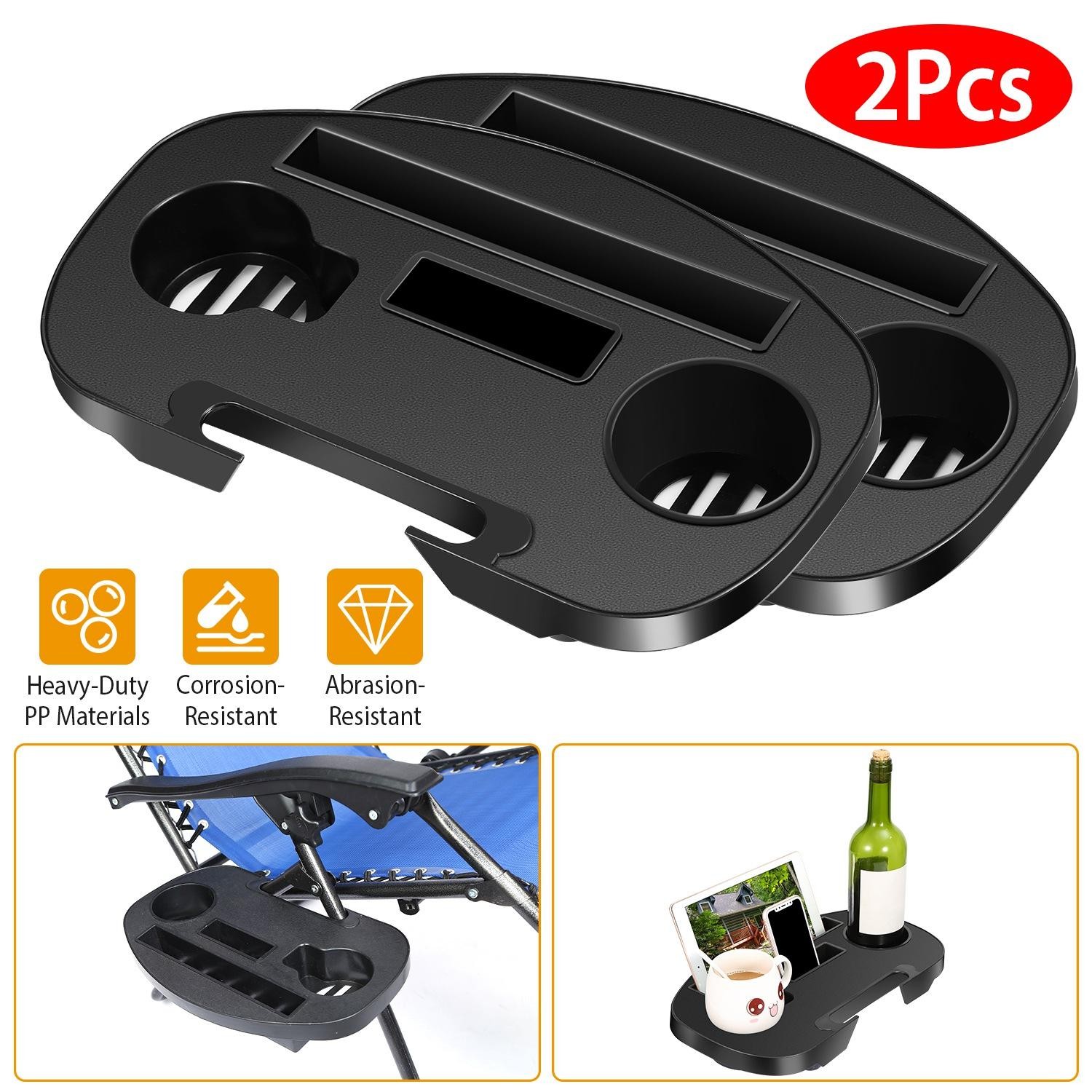 Zero Gravity Chair Cup Holder Clip On Side Tray w/Beverage Can Mobile Devices