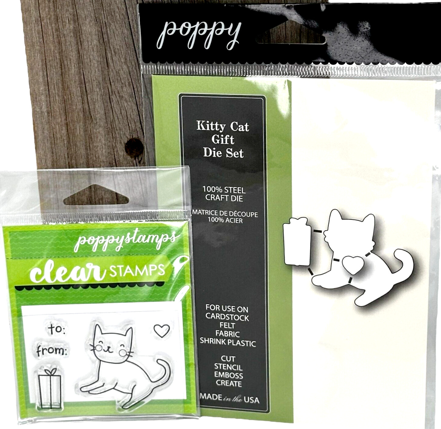 Poppy Stamps Kitty Cat Gift Tag Die Set with Stamp to from tag accessory Bundle