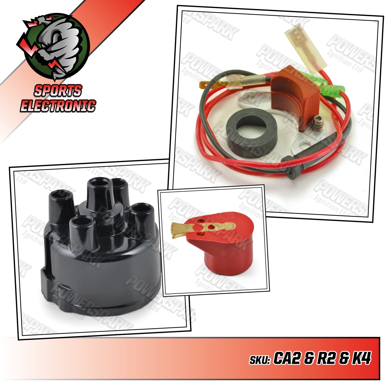 Mini Lucas 45D 59D Electronic Ignition Kit Red Rotor Arm and Distributor Cap
