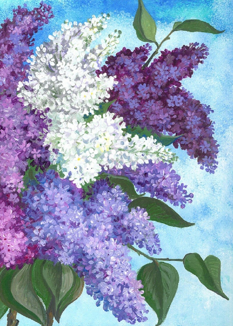 ACEO print of painting RYTA ART Lilac Spring Easter Flowers Folk Art Garden Sun