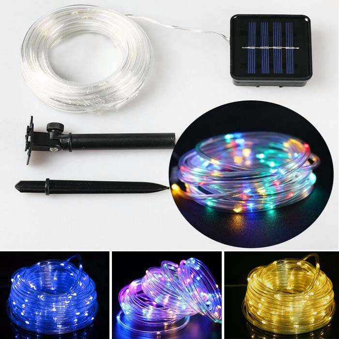 100 200 LEDs Solar Rope Fairy Lights String Party Wedding Decor Garden Xmas