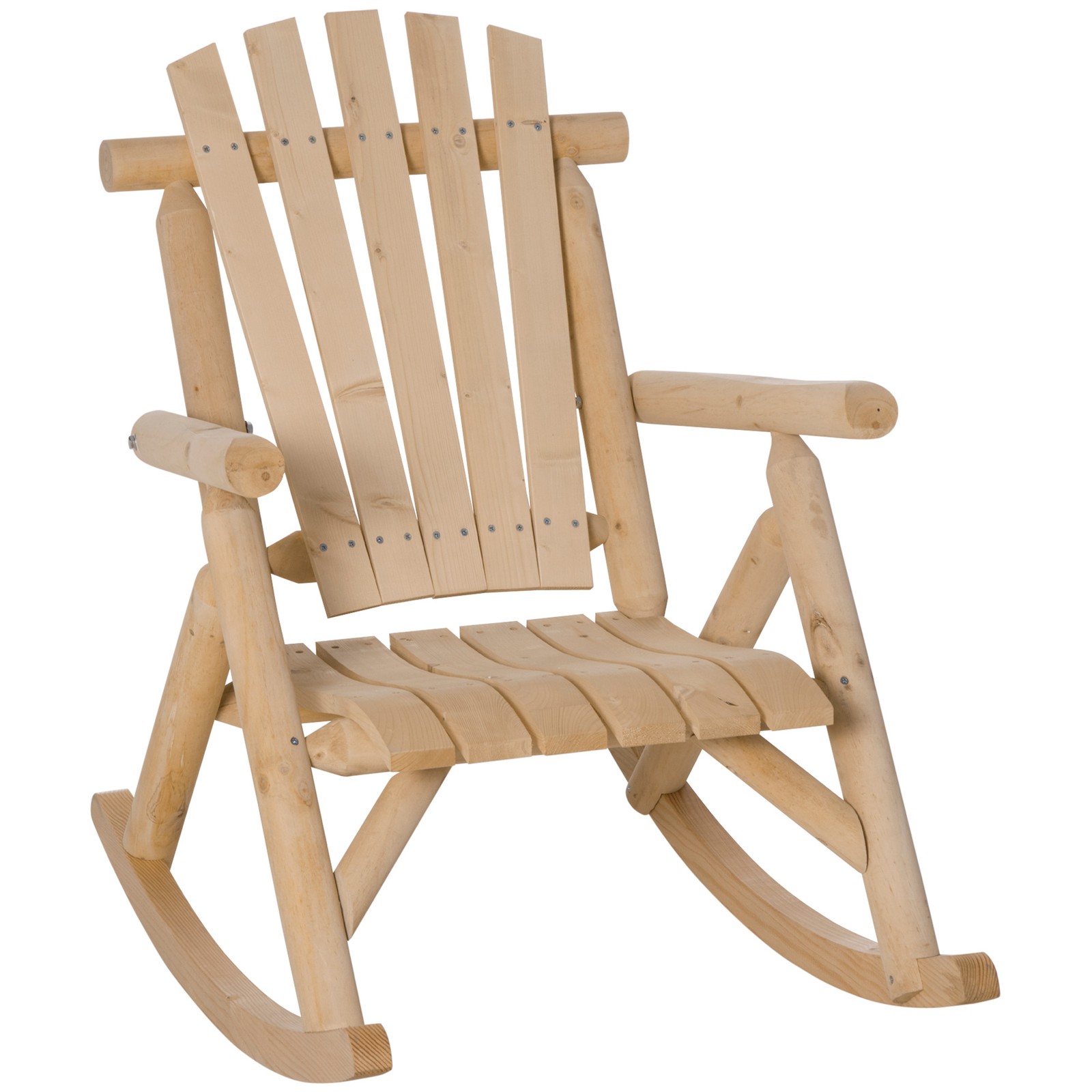 Rustic Wooden Adirondack Rocking Chair, Indoor Outdoor Log Rocker, Natural