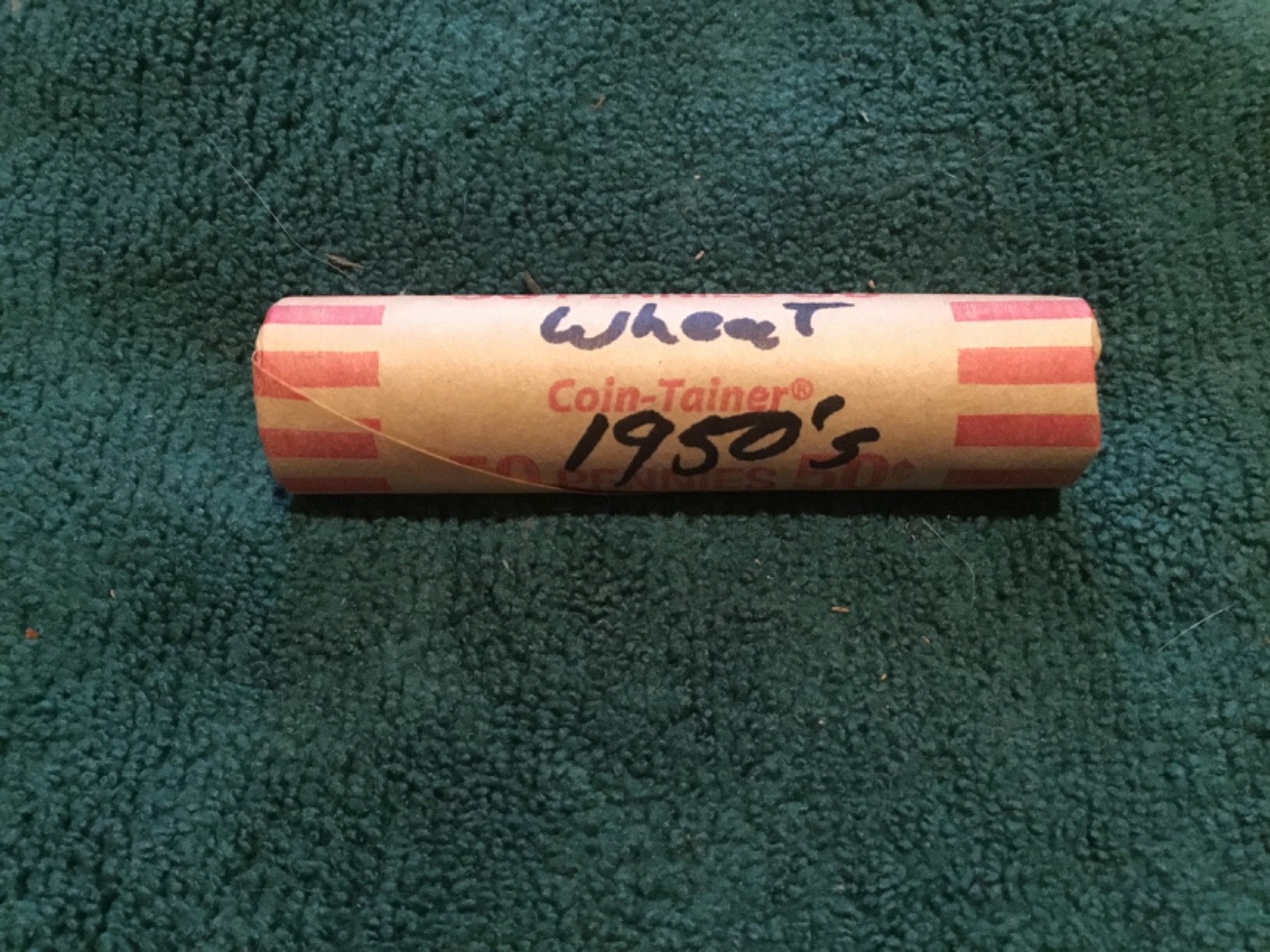 Mixed Roll of 50 Lincoln Wheat Pennies 1950's, P D & S Mints, Cir.
