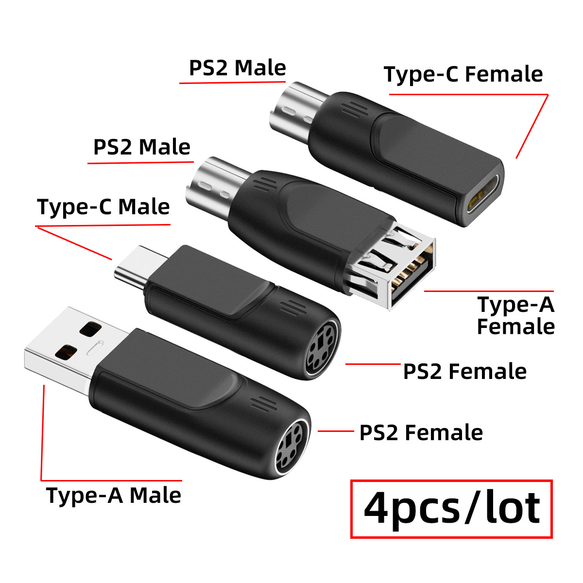 4 PACK PS/2 to USB Adapter,USB A/USB C to PS/2 Converter for Mouse and Kehyboard