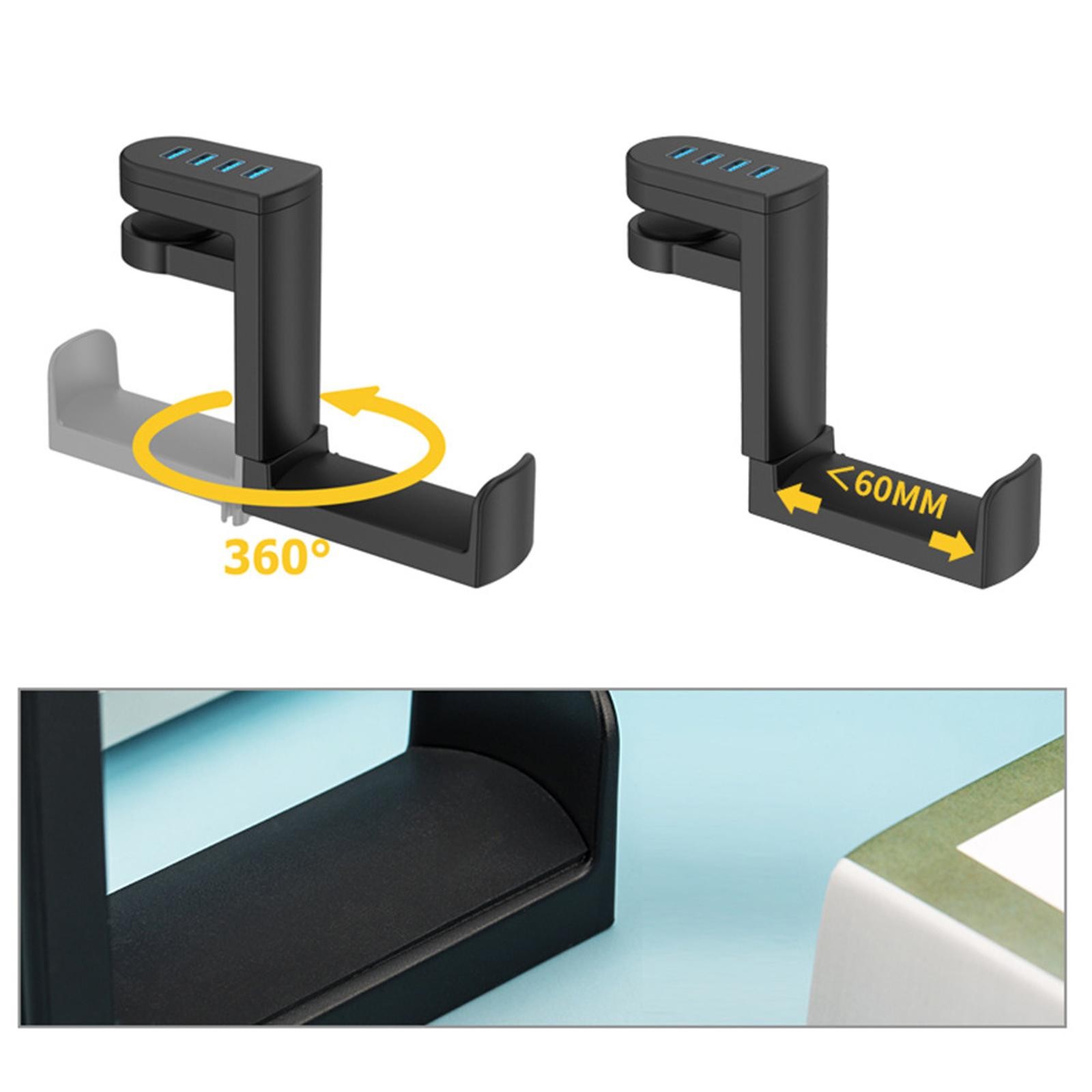 360° Rotation Headset Holder Earphone Storage Hook Stand 4-Port USB Data Hub pp