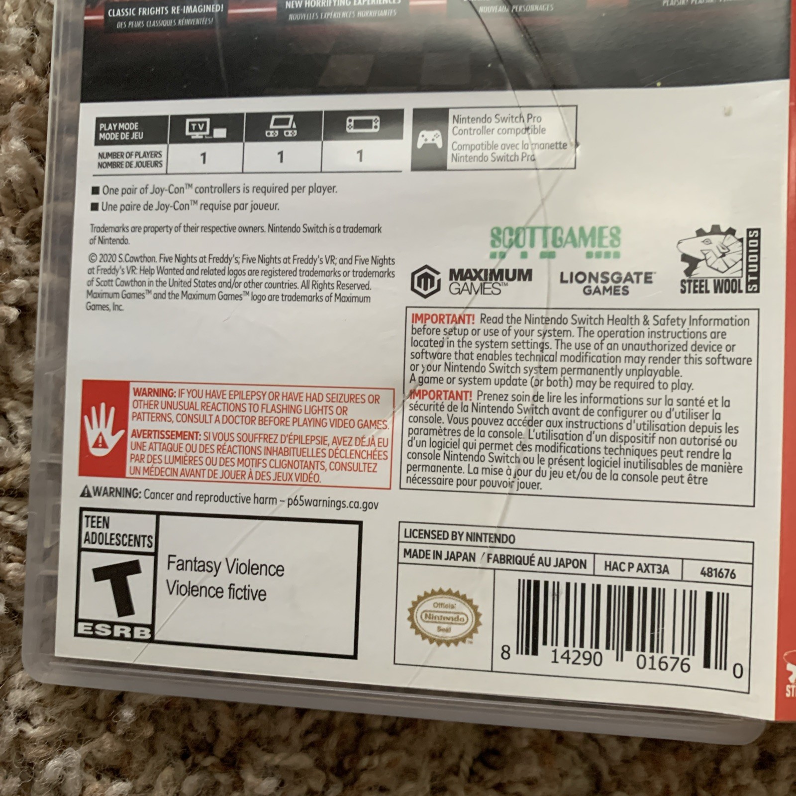 Empty Replacement Case! Five Nights At Freddy’s : Help Wanted Nintendo Switch