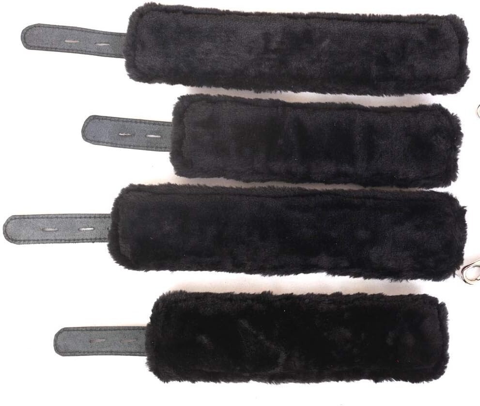 Purple Cowhide Suede Leather Wrist & Ankle Cuffs Set with Fur Lining & Foam Padd