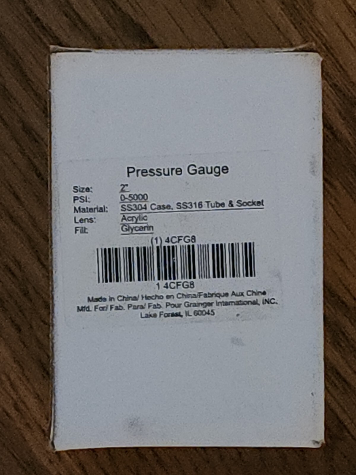 Commercial Pressure Guage, 0-5000 Psi, 2" Dial, Bottom 4CFG8