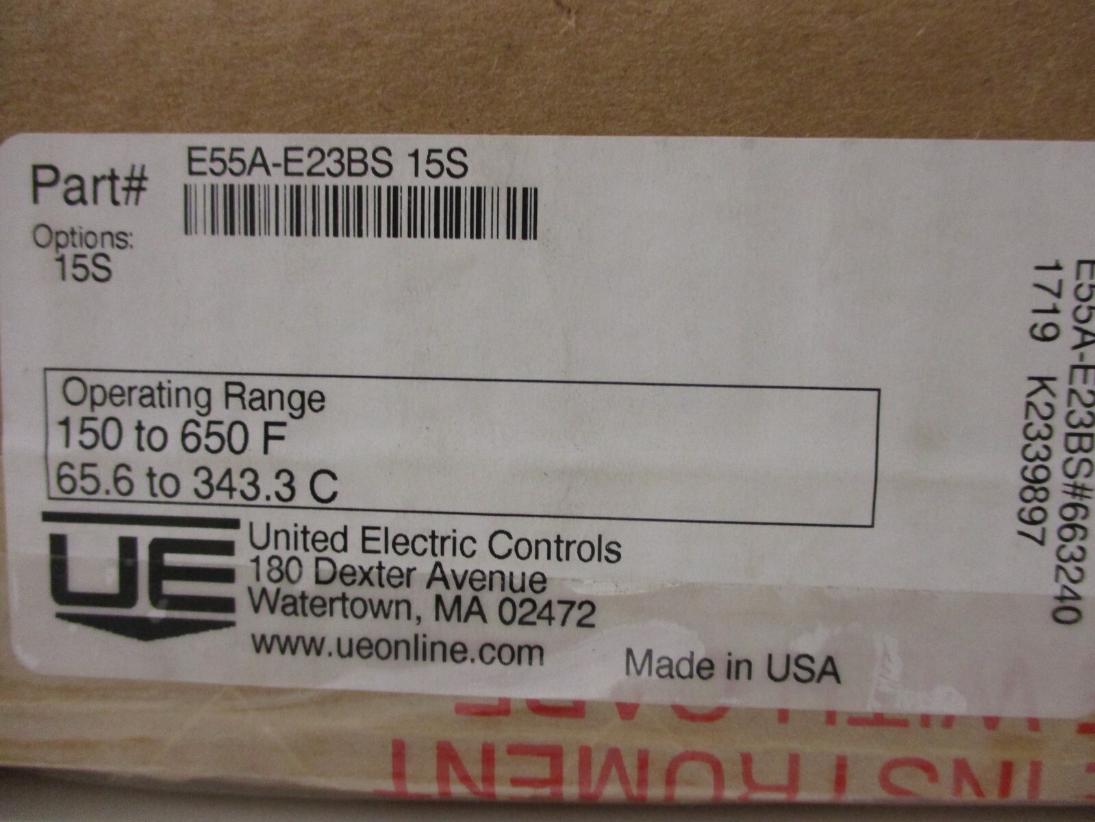 *NEW* UNITED ELECTRIC CONTROLS E55A-E23BS-15S TEMPERATURE SWITCH 150-650F SPDT