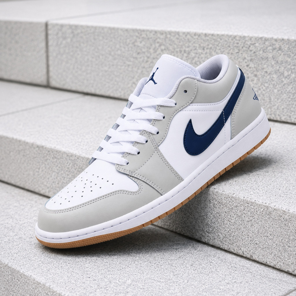 Nike Air Jordan 1 Low Midnight Navy Neutral Grey 553558-146 Men's Size New