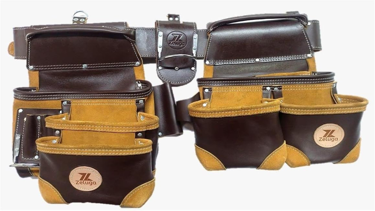 Heavy Duty Leather Tool Bag Set - 20-112 Coffee Color, Durable & Stylish