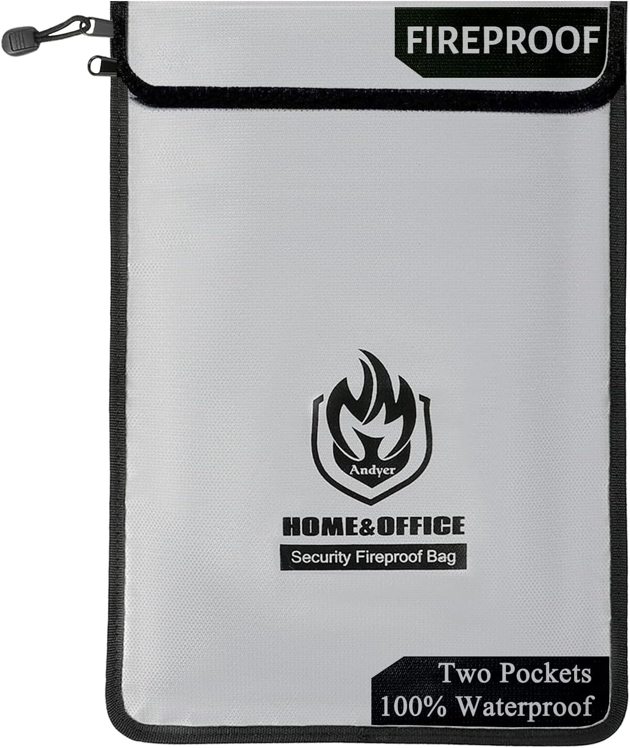 Upgraded Two Pockets Fireproof Document Bag (2000℉),  15”X 11”Waterproof Firepro