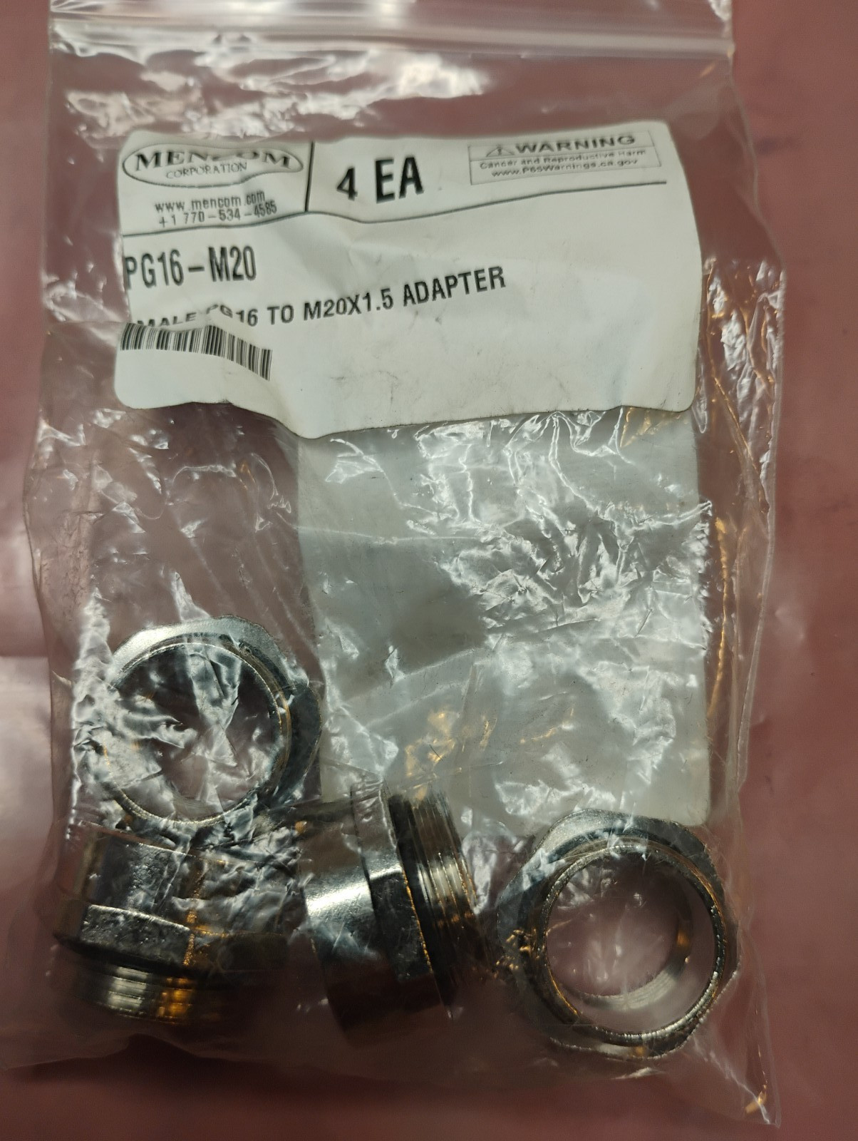 4, Mencom PG16-M20 male Pg16 to M20/1.5 Adapater Threaded - Fast Ship